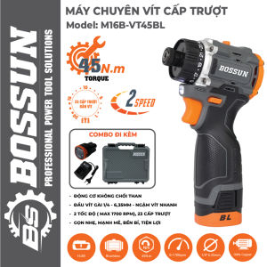 - Tên sản phẩm: Máy chuyên vít pin BOSSUN M16B-VT45BL Không chổi than Cò điều tốc 23 Cấp trượt