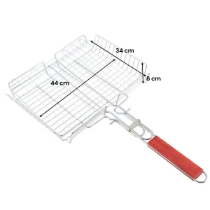 BBQ Grill Mesh Wire Stainless with Wood Handle On Hand Long Rectangle Size Pemanggang Daging Ikan Ayam BBQ