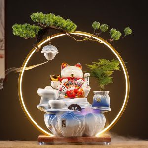 น้ำตกตั้งโต๊ะ แมวกวักนำโชค เสริมฮวงจุ้ย สิริมงคล modern น้ำพุตั้งพื้นแต่งบ้าน ของขวัญมงคล