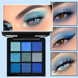 Rebellious Girl 9 Color Eyeshadow Palette Matte And Shimmer Waterproof Blue Portable Eyeshadows Makeup Palette