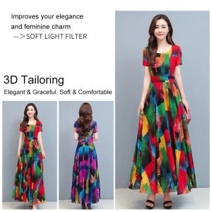 Slim Printed Aline Dress Midlength Temperament Lady Crushed Flower Short Sleeve Dresses