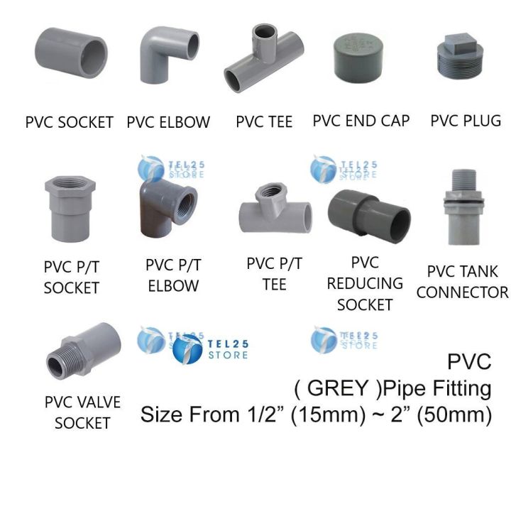 [ 1 UNIT ] PVC Part 2 ( GREY ) Pipe Fitting Socket / Elbow / Tee / Cap ...