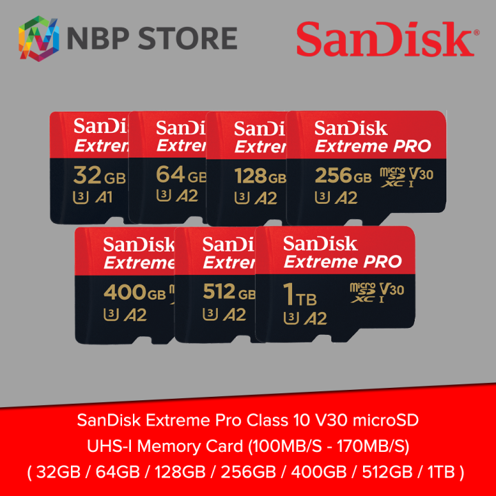 SanDisk Extreme Pro Class 10 V30 microSD UHSI memory card (100 Mb/s170 MB/s) Lazada