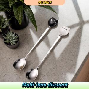 MceHKF Cartoon Ceramic Spoon Ceramic Black And White Cat Spoon Ice Cream Spoon Stainless Steel Coffee Spoon