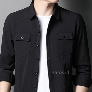 Kemeja pria dewasa Linen Shirt lengan panjang kasual slimfit motif polos