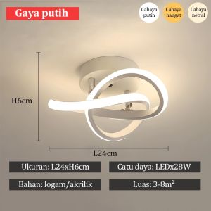 GOGEOUS Lampu Plafon Minimalis Modern Lorong Lampu Hias Ring Mewah 24W 3 Warna Ruang Tamu Lampu Lorong Plafon LED