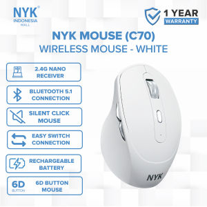 Mouse NYK C70 Silent Click Dual Mode Bluetooth Wireless Rechargeable PUTIH