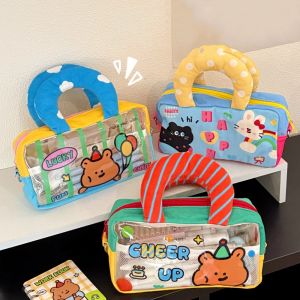 SMVU สัตว์หมีกระต่ายสุนัข กระเป๋าเครื่องเขียนการ์ตูนรูป Y2K ที่เก็บเดสก์ท็อป การ์ตูนลายการ์ตูน กล่องดินสอ PVC เกาหลี ถุงปากกาที่มีสีสัน Y2K INS กระเป๋าดินสอ INS ที่ใส่เครื่องเขียน