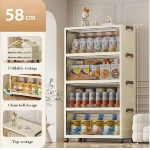 40/48cm Foldable Storage Cabinet Household Plastic Kitchen Cabinet Storage Organizer Almari Dapur