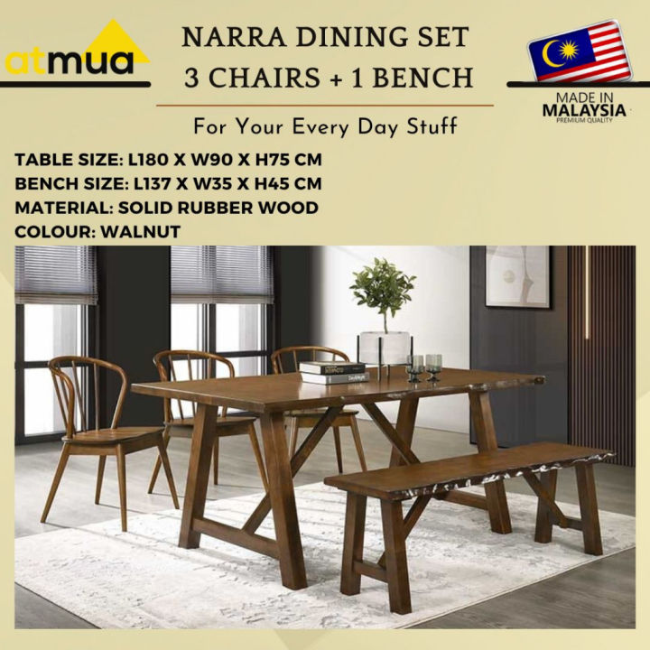 Atmua Furniture Narra Dining Set Full Solid Rubber Wood Thick