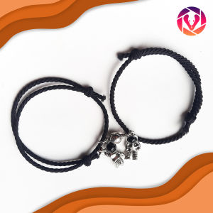 Set 2 vòng tay dây bện handmade co giãn có nam châm mặt hình phi hành gia thời trang retro Hàn Quốc cho cặp đôi