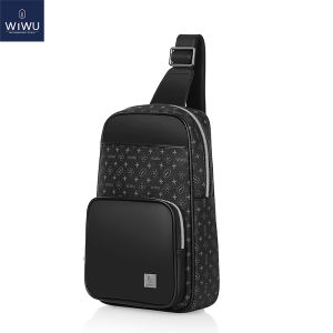WIWU Fingerprint Unlock Anti-Theft Crossbody Bag Men for Travel PVC Leather Purse Waterproof Large Sling Bag for Men Multi-pocket Black