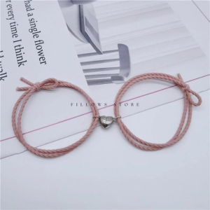 2 Pcs Gelang Couple Korea Tali Elastis Liontin Magnet Love | Gelang Pasangan