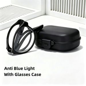 FUYNGYNG Folding Reading Glasses Anti Cahaya Biru Anti Fatigue With Glasses Case Portable Presbyopic Glasses Cermin Mata Baca Lipat
