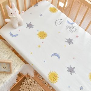 100% bông nguyên chất ga vừa với cũi Nệm thoáng khí Bìa Giường gấp cho bé sơ sinh bảo vệ trải giường 60*120cm