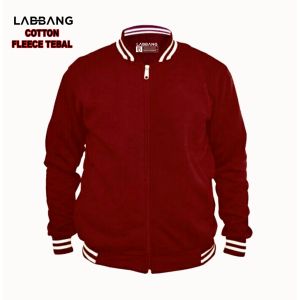 LABBANG Jacket Varsity Baseball Resleting Maroon Polos Pria Wanita Cotton Fleece Premium