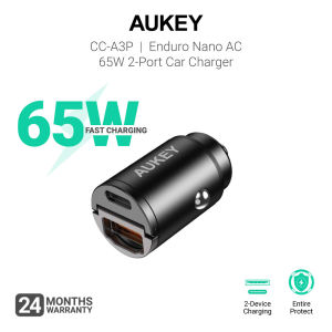 Aukey CC-A3P Enduro Nano AC 65W 2-Port Car Charger (24 Months Warranty)