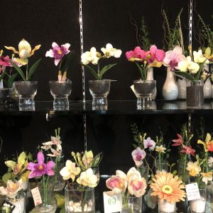 ดอกกล้วยไม้จัดในแจกันแก้วขนาดเล็กแจกันดอกไม้ประดิษฐ์สไตล์มินิมอล