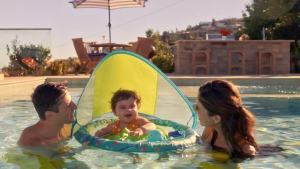 SwimWays Infant Spring Float Baby Pool Float with Canopy & UPF Protection Swim Training PFD Swimming Pool Accessories for Babies 3-9 Months