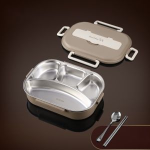 LINSBAYWU 304 Stainless Steel Insulated Compartment Lunch Box Large Capacity Sealed Picnic Box Tableware with Soup Bowl and Cutlery Food Container for Student Adult