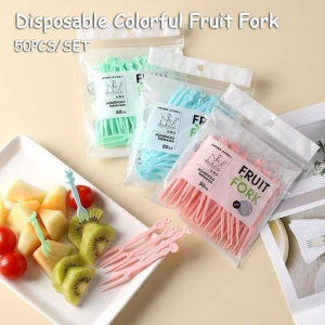 Brightbling 50pcs/set Disposable Colorful Afternoon Tea Fork Plastic Fruit Fork Tableware