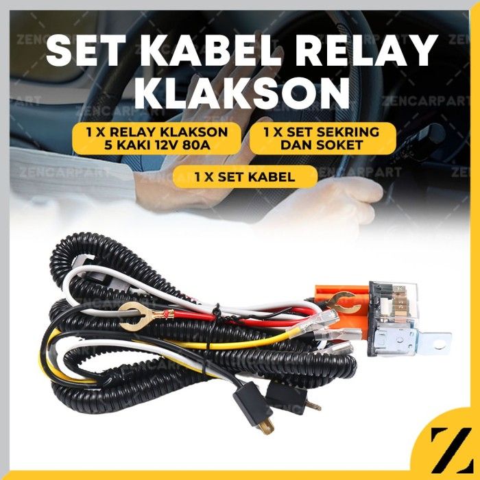 Set Soket Relay Klakson 5 Kaki + Kabel Sekring Kendaraan Original 12V