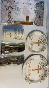 LZD Communion Baptism Flower Cross Baby Communion Ceremony Party Suit Girl Children Theme Party Supplies Set