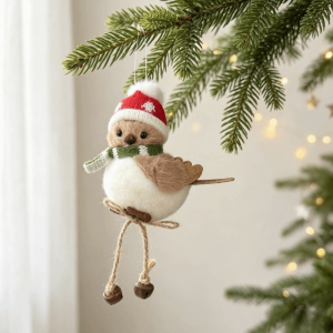 DITIPOO Sáng tạo Đồ trang trí hình chim bằng vải mềm Nơ đỏ Mũ Giáng Sinh Đồ trang trí treo cây thông Noel Mini Khăn quàng cổ Trang trí Giáng sinh Đồ trang trí tiệc