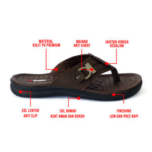 Gatio OP01 Sandal Kulit Pria Casual Sendal Model Japit Keren Hitam