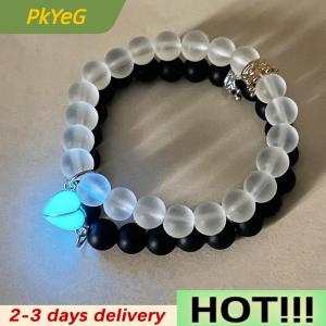 PkYeG 2Pcs Luminous Couple Bracelet Crown Couple Charm Handmade Adjustable Bead String Matching Friend Bracelet Love Jewelry Gifts