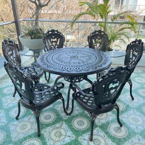 Bàn Ghế Sân Vườn Ngoài Trời Nhôm Đúc D120 6 Ghế Tân Cổ Điển - Sang Trọng - Đẳng Cấp