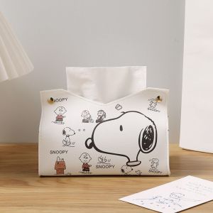 PTPT  PU Leather Snoopy Tissue Box Waterproof Cartoon Paper Drawer Box Cute Wear Resistant Tissue Paper Box for Home
