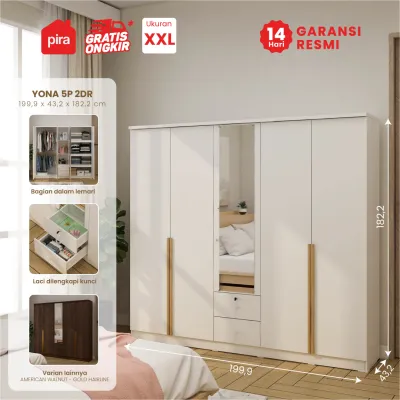 PIRA METROPOLIS - YONA 5P 2DR Lemari Pakaian 5 Pintu dengan 2 Laci