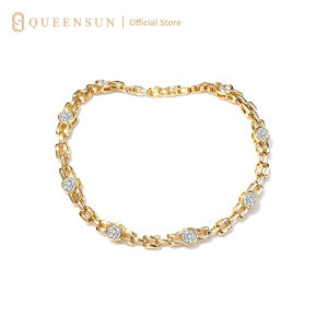 Queensun 9k Gold Lab Diamond 90points Paperclip Chain Bracelet Link Chain Bracelet Station Diamond Bracelet Dainty Everyday Bracelet Stackable Bracelet Minimalist Gold Jewelry Gift for Women Sparkling Fashion Bracelet