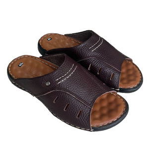 Dép nam quai ngang đen Trường Hải da bò cao cấp THD05