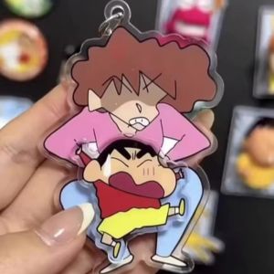 Crayon Shin Chan Anime Cartoon Acrylic3D Rotate Key Chain Kawaii Car Key Chain Friends Bag Pendant Gift