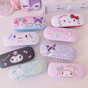 Sanrio Hello Kitty Cinnamoroll Kuromi Anime Series Glasses Case Cartoon Cute My Melody Myopia Glasses Storage Box Creative Travel Portable Anti Squeeze Sunglasses Storage Box