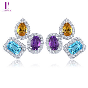 Lohaspie Jewelry Genuine 2.8 Carats Sterling Silver 925 Original Stud Earring Natural Amethyst Citrine stud Earring Citrine Gemstone Oval Earring Amethyst Earring For Women Jewelry