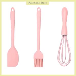 [PureZone] 3PCS SET Silicone Baking Set Cake Cream Spatula Scraper Kitchen Household Egg Whisk Barbecue Oil Brush Gadget Kitchen Supplies