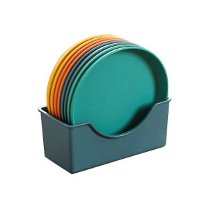 Rising Star 8PCS Multi-function Wheat Straw Kitchen Dinner Plate Foods Dish Fruit Plate Bone Disc With 1PCS Dish Storage Rack