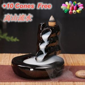 Backflow Incense Burner Ceramic Incense Stick Holder Waterfall Incense Sticks Sandalwood Censer With 10Pcs Incense Cones 倒流香炉 回流香 陶瓷香炉 檀香炉