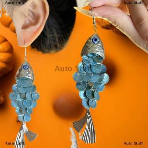 [COD] Auto Stuff ต่างหูจี้รูปปลาพู่ทรงกลมสุดเท่เครื่องประดับย้อนยุคสำหรับเป็นของขวัญสำหรับผู้หญิง