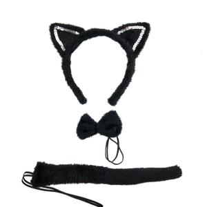 Kids Animal Fancy Costume Set Black Cat Ears Headband Gloves Tutu Tail Bow Tie for Halloween Cosplay Dress Up Party