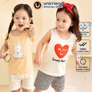 Bộ ba lỗ sát nách quần áo thun cotton mịn mặc nhà mùa hè cho bé trai và bé gái Unifriend Hàn Quốc U2023-35