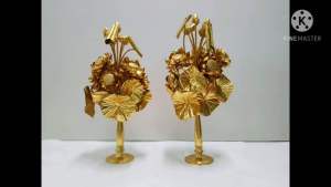 Brass byfa W1115 แจกันคู่ดอกบัวอรุณกมล แจกันพร้อมดอกไม้ ชุดแจกันถวายพระ ดอกไม้ทองเหลือง ดอกไม้โชว์ งานทองเหลืองทั้งชิ้น