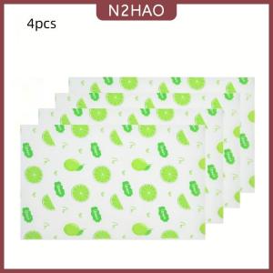 N2HAO 4pcs không thấm nước tủ lạnh lót thiết lập độ ẩm-proof không trượt có thể giặt tái sử dụng EVA chất liệu Tiểu Thuyết chanh mô hình