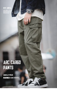 Maden Thương hiệu dụng cụ phong cách 2025 mùa thu đầu cắm đực mới anh chàng cứng rắn phong cách sinh viên trường túi lớn mỹ quần dây rút may đo ba chiều màu xanh quân đội quần lửng thanh niên nam dễ phối