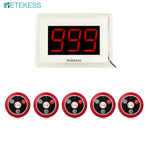 RETEKESS T114 Wireless Waiter System Restaurant Pager 999 Channel RF Receiver Display Host + T117 Call Button Customer Service