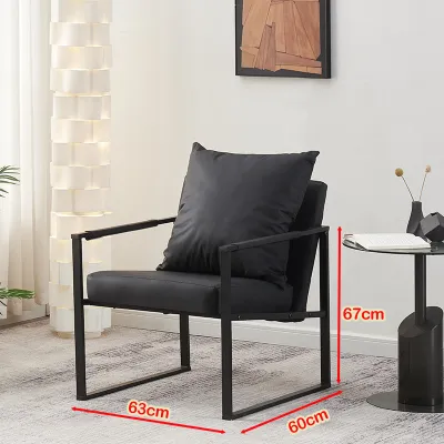 Modern Accent Chair Faux Leather Upholstered Living Room Chair with Wrapped Armrests Arm Chair with Black Metal Frame Comfy Single Chair for Living Room/Bedroom/Reading Room