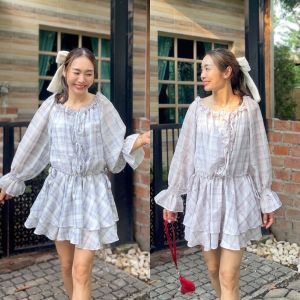 CHAWY Ginger scott minidress 🍪 C4510 มินิเดรสสั้น มินิเดรสสั้นสก็อต มี 2 สี Grey Pink